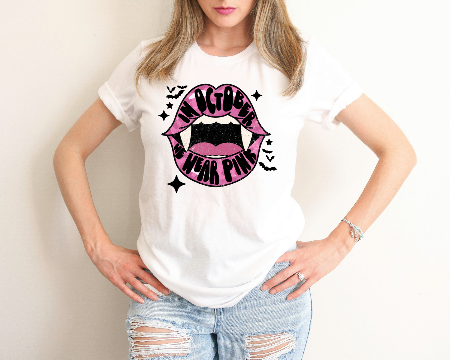 In October we wear pink, black sparkle and bats