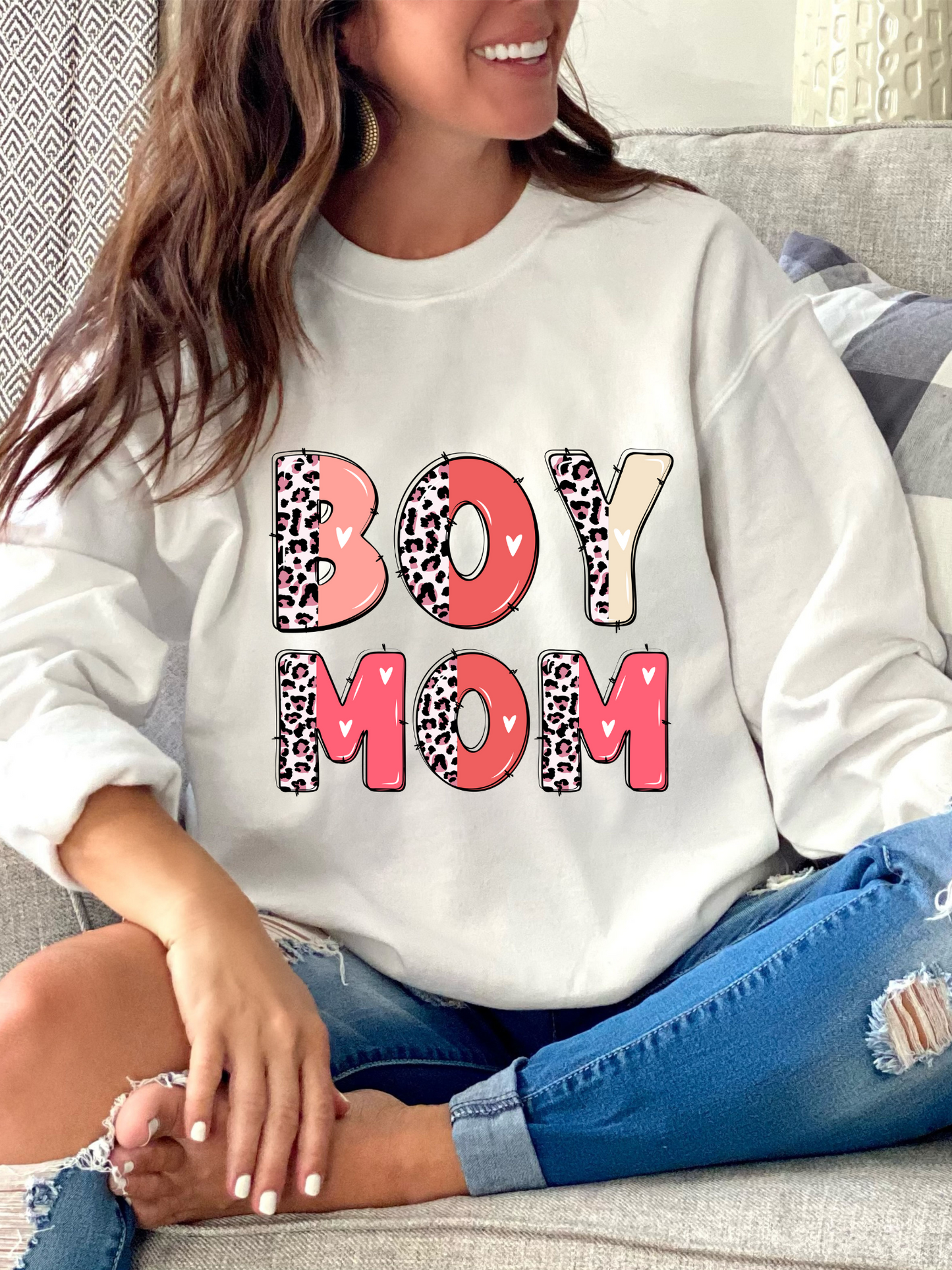 Boy Mom Leopard Heart Letters- DTF Transfer