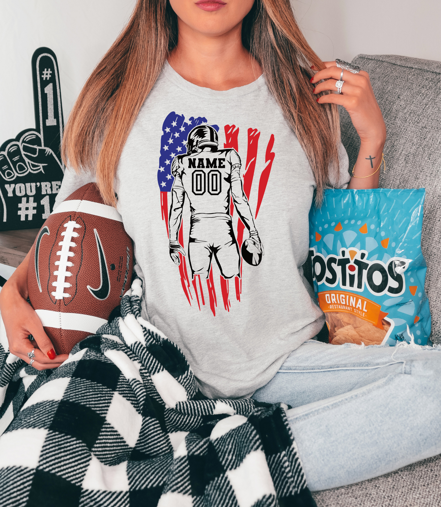 Football player with American flag