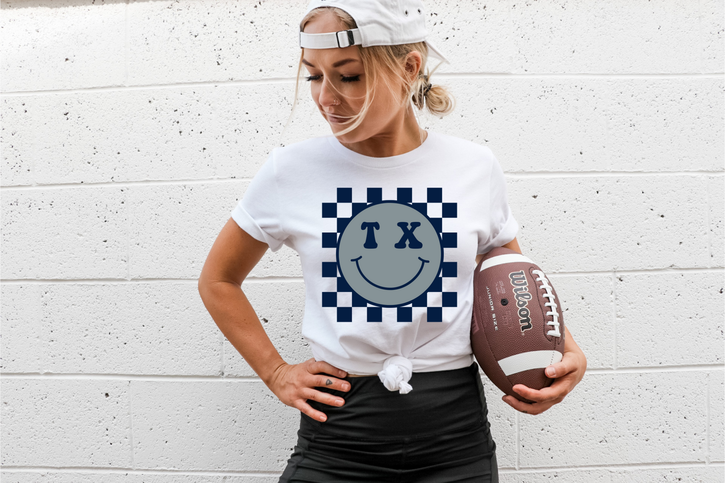 Texas, grey smiley and blue checkered