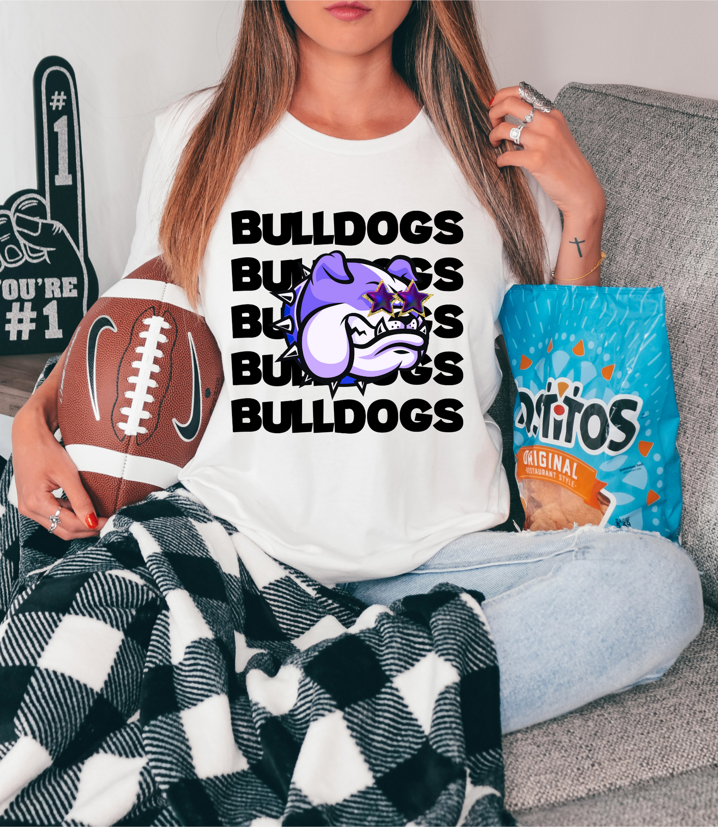 Bulldogs with bulldog in glasses - black letters
