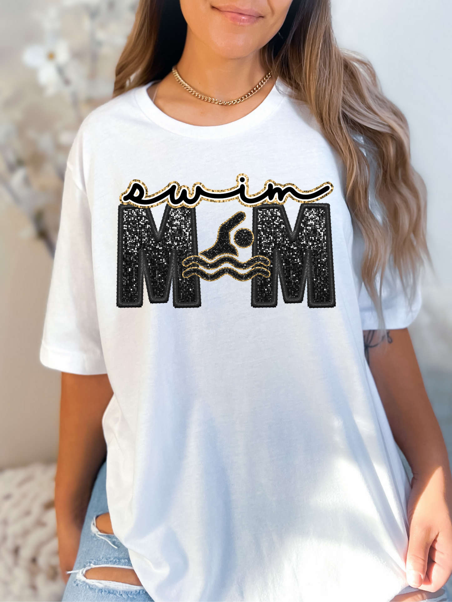 Swim mom - faux sequin
