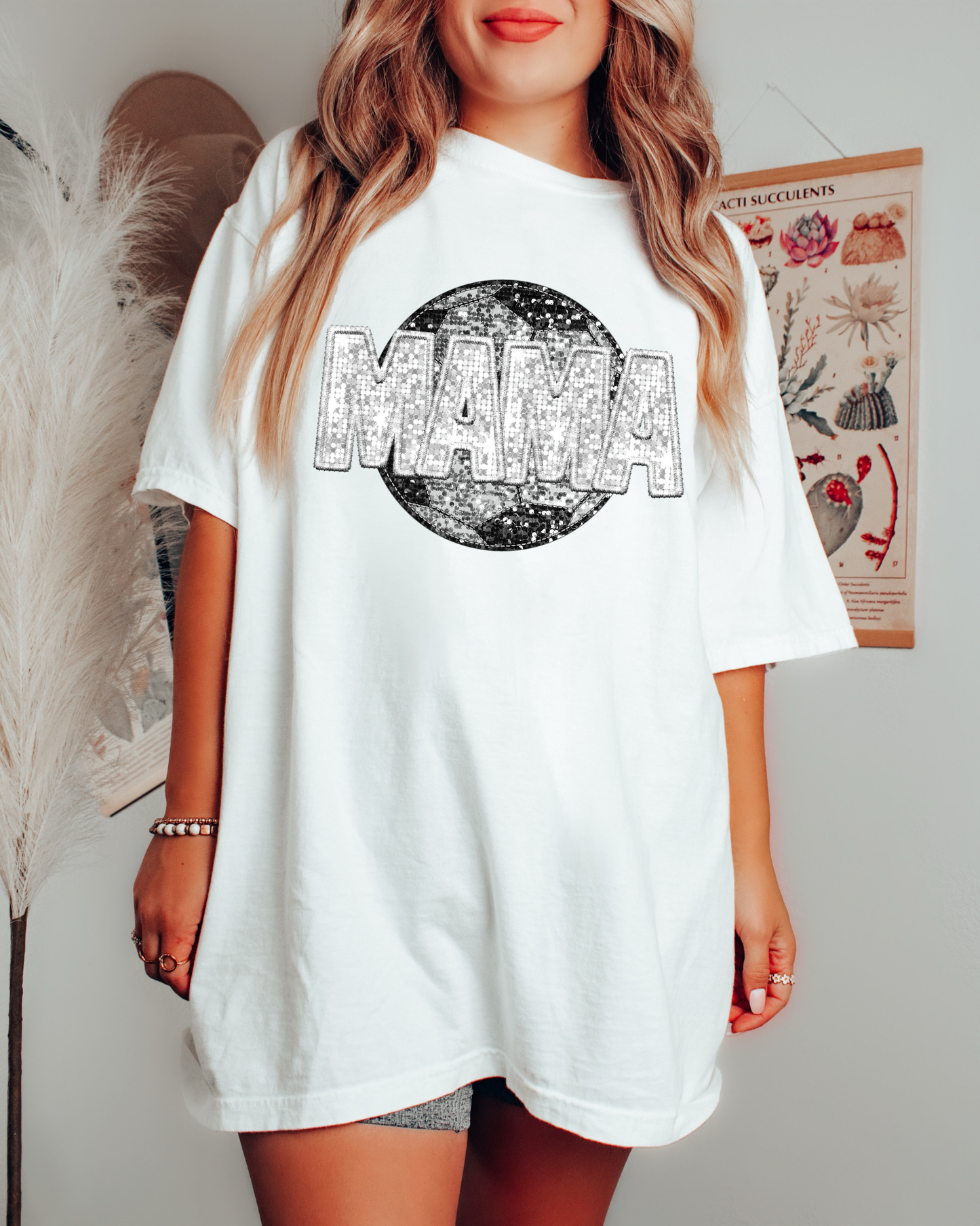 Mama White Glitter Soccer Ball