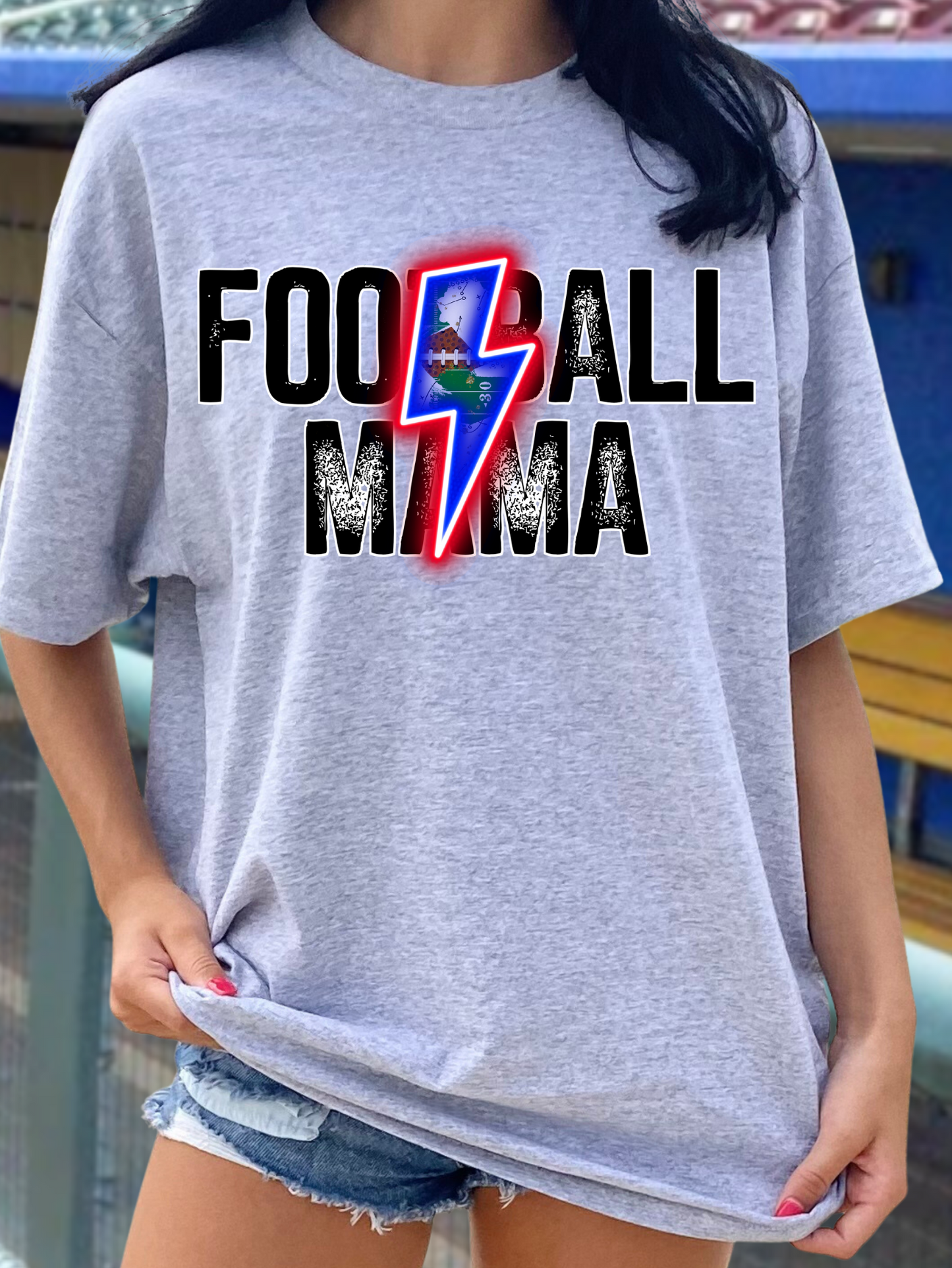 Football mama, red and blue lightning