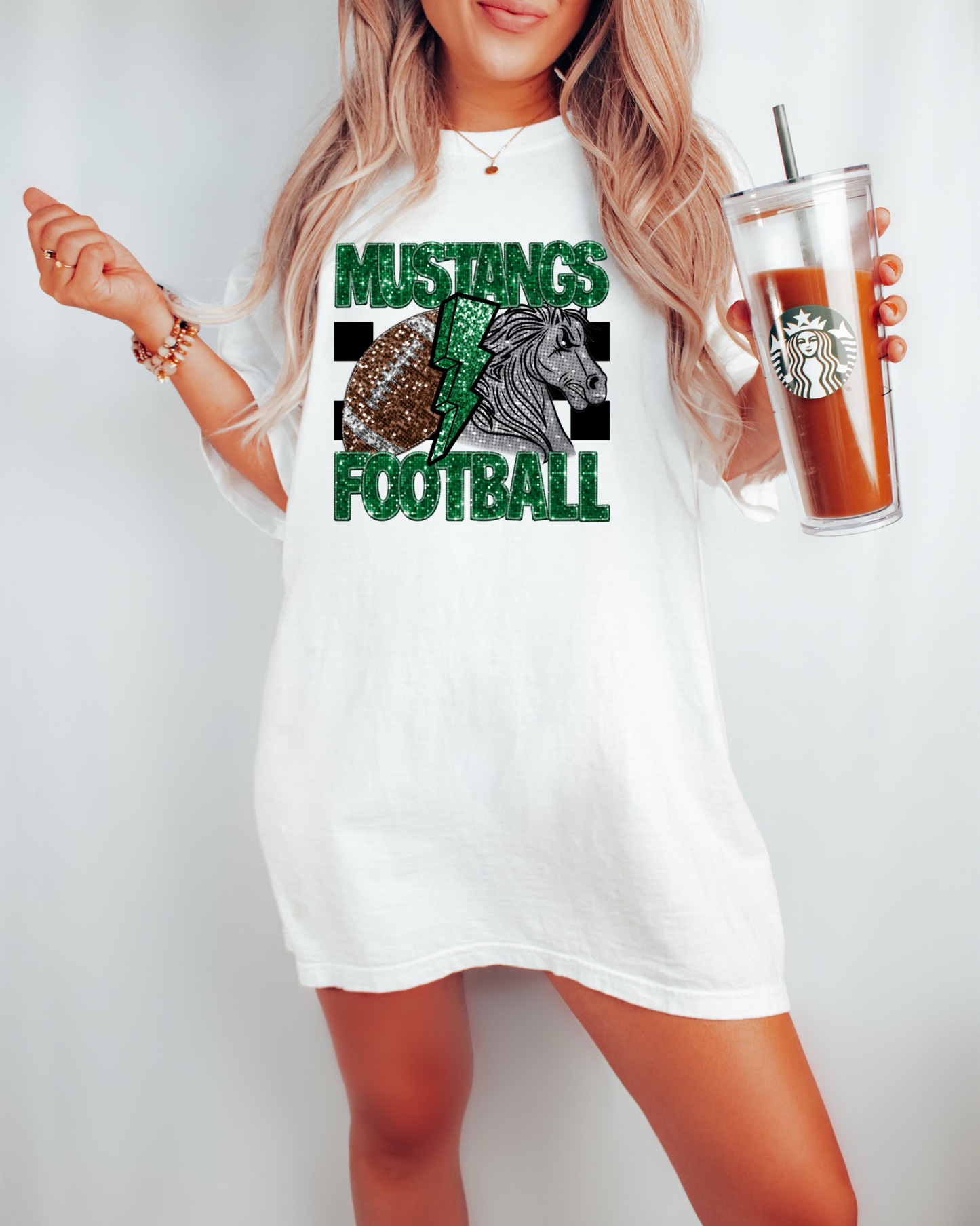 Mustangs Football Green Glitter