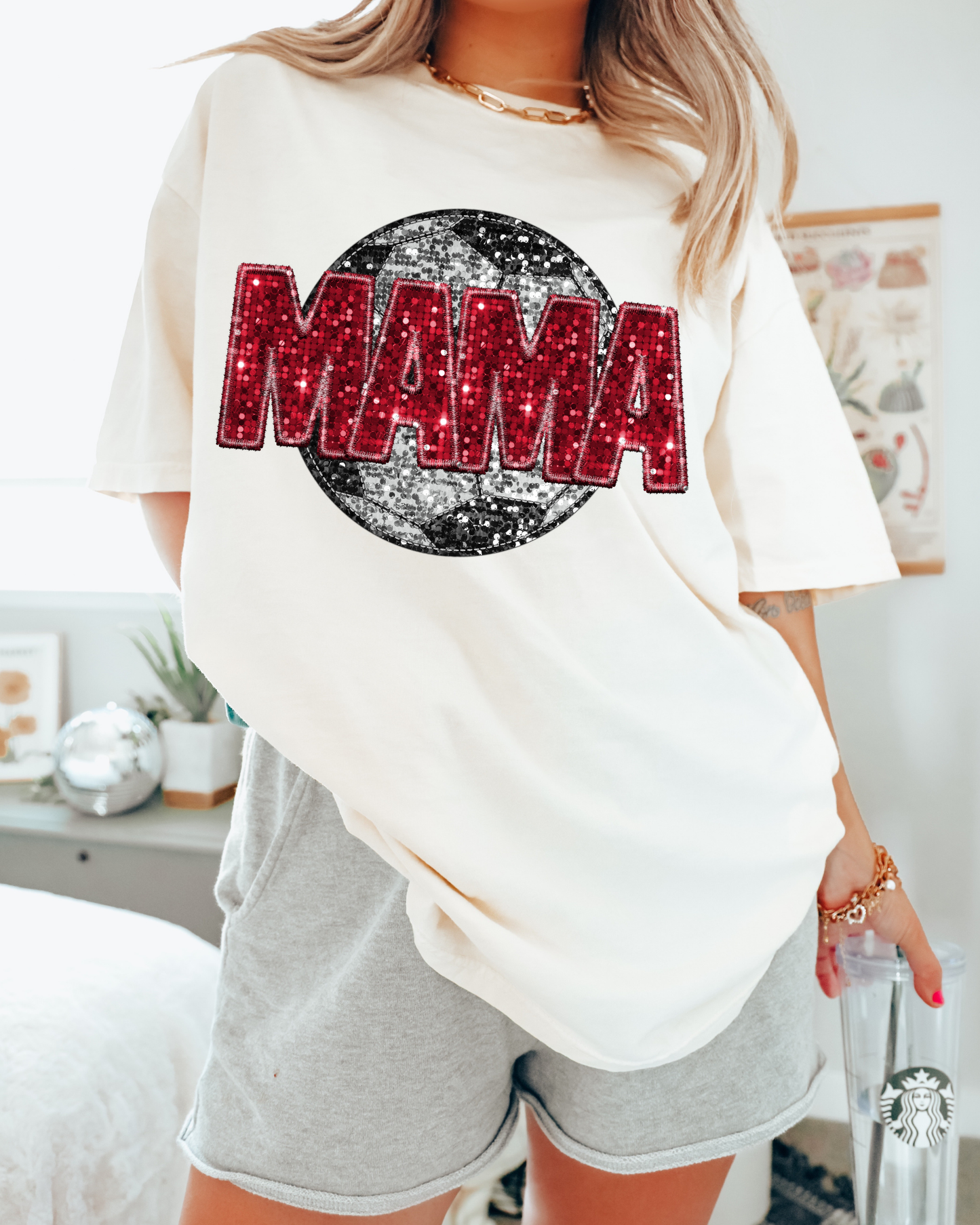 Mama Red Glitter Soccer Ball