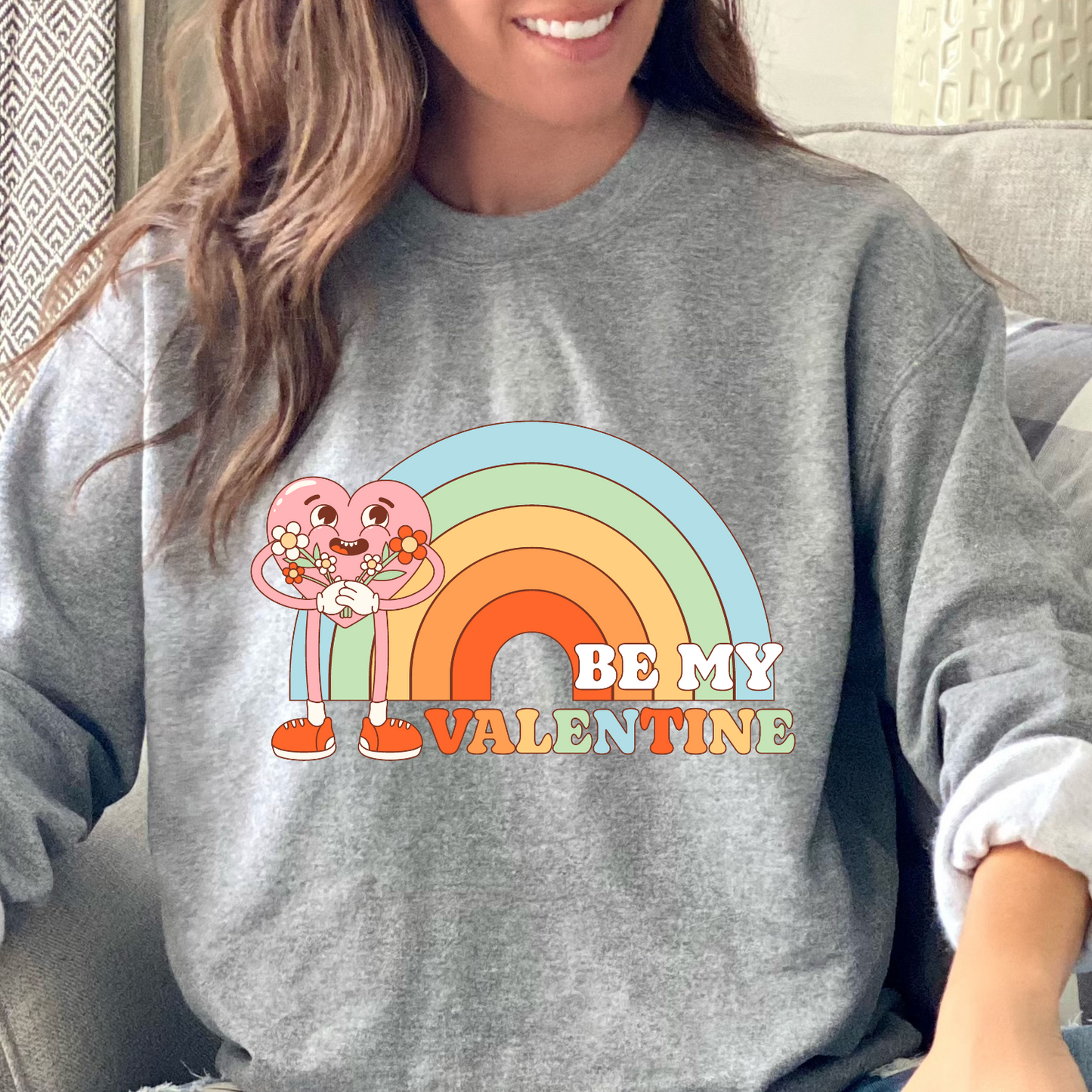 Be My Valentine Heart w/FLOWER RAINBOW - DTF Transfer