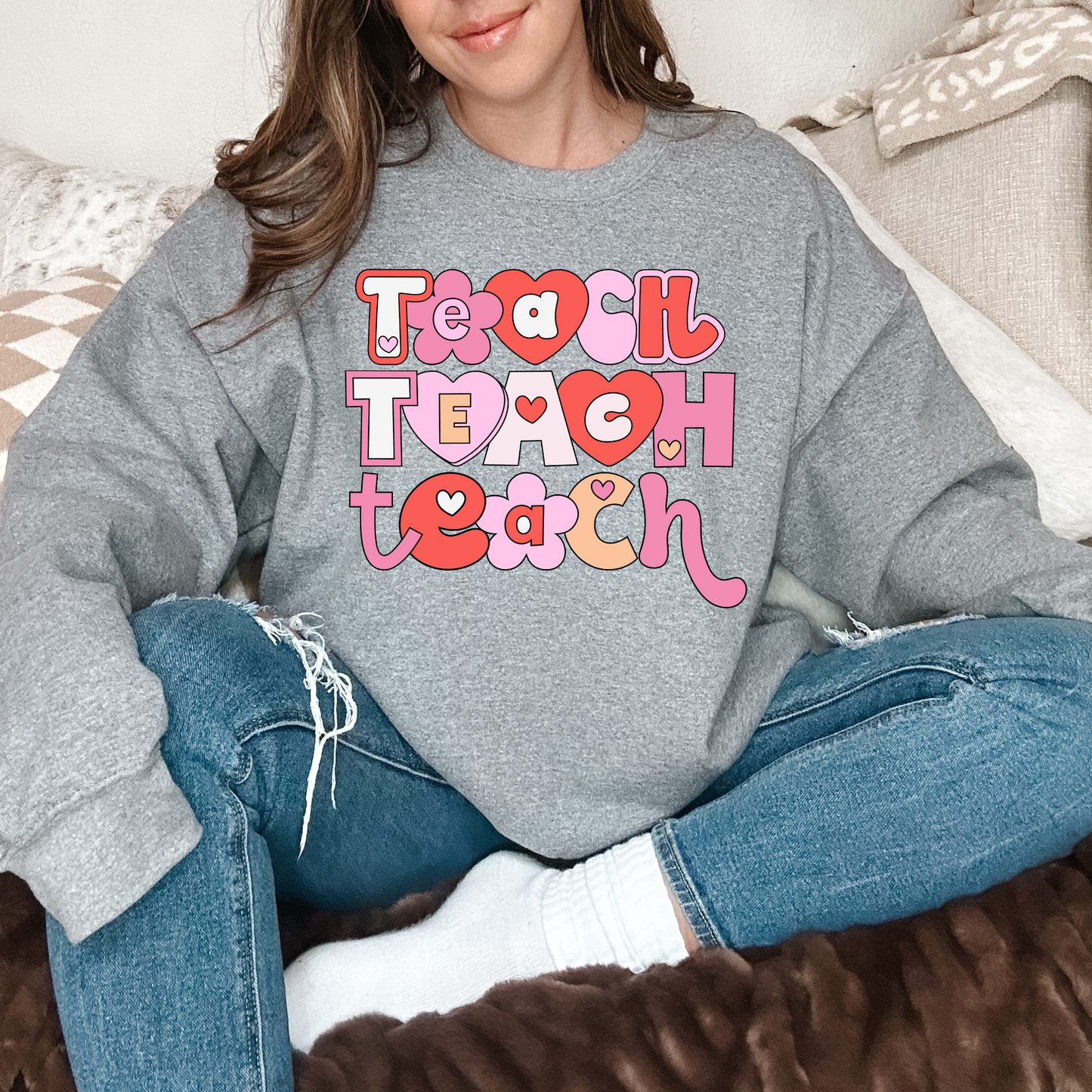 Teach Teach Teach Stacked Heart Letters-DTF Transfer