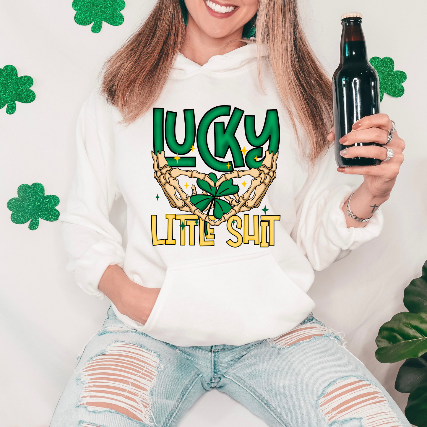 Lucky Little Shit Skeleton Hands Clover