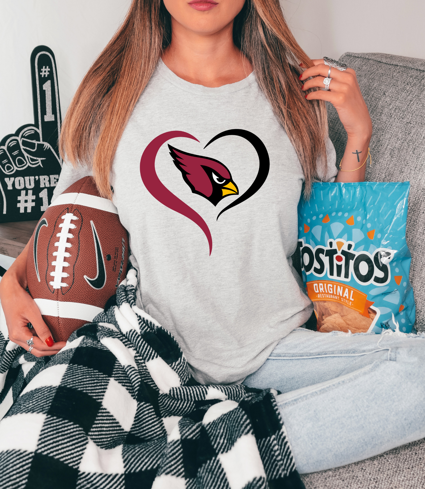 Cardinal inside red/black heart