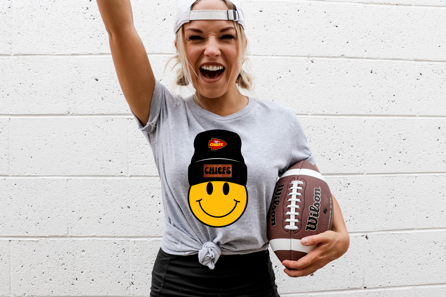 Kansas city Chiefs beanie smiley- yellow smiley