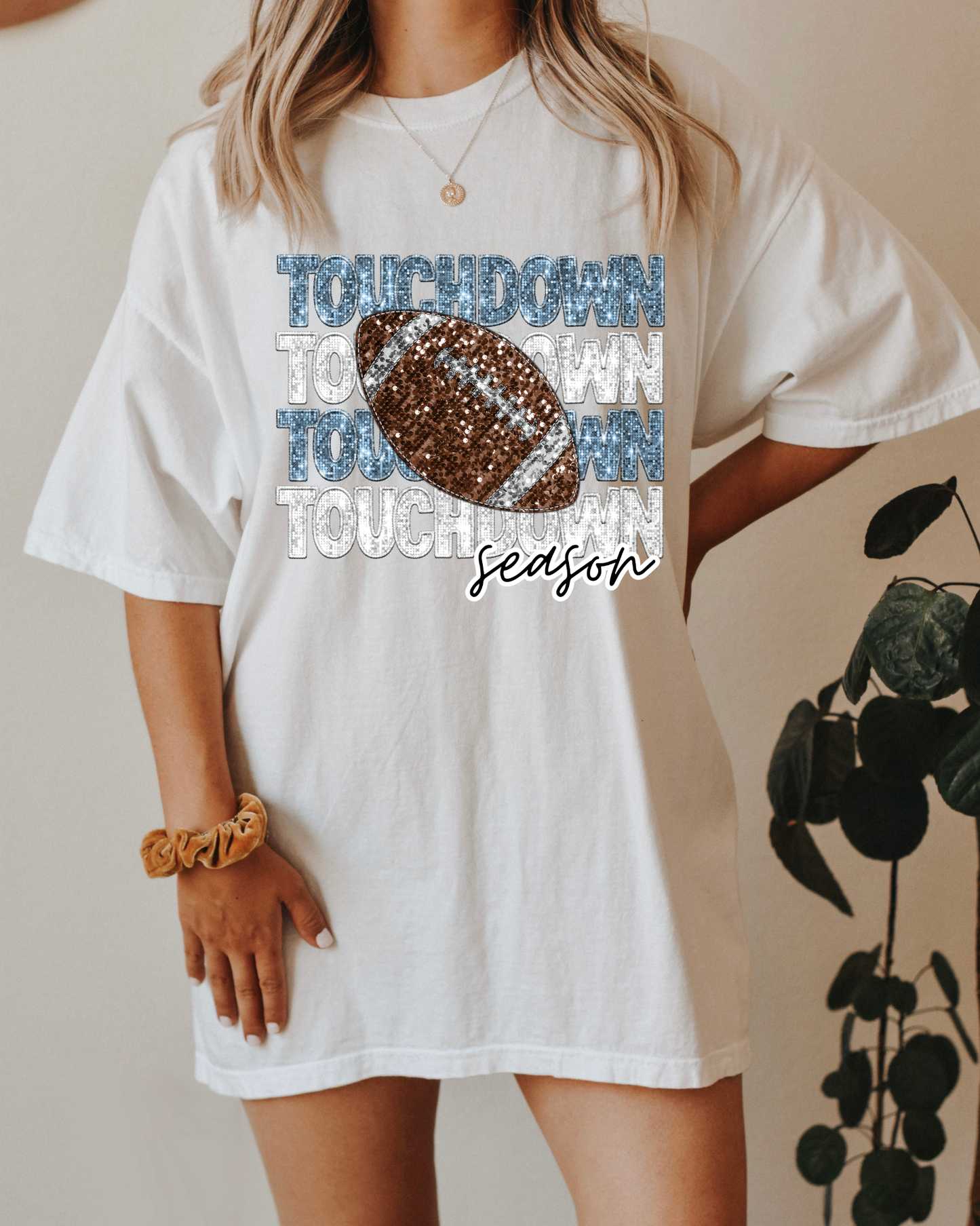 Touchdown Season Light Blue And White Glitter