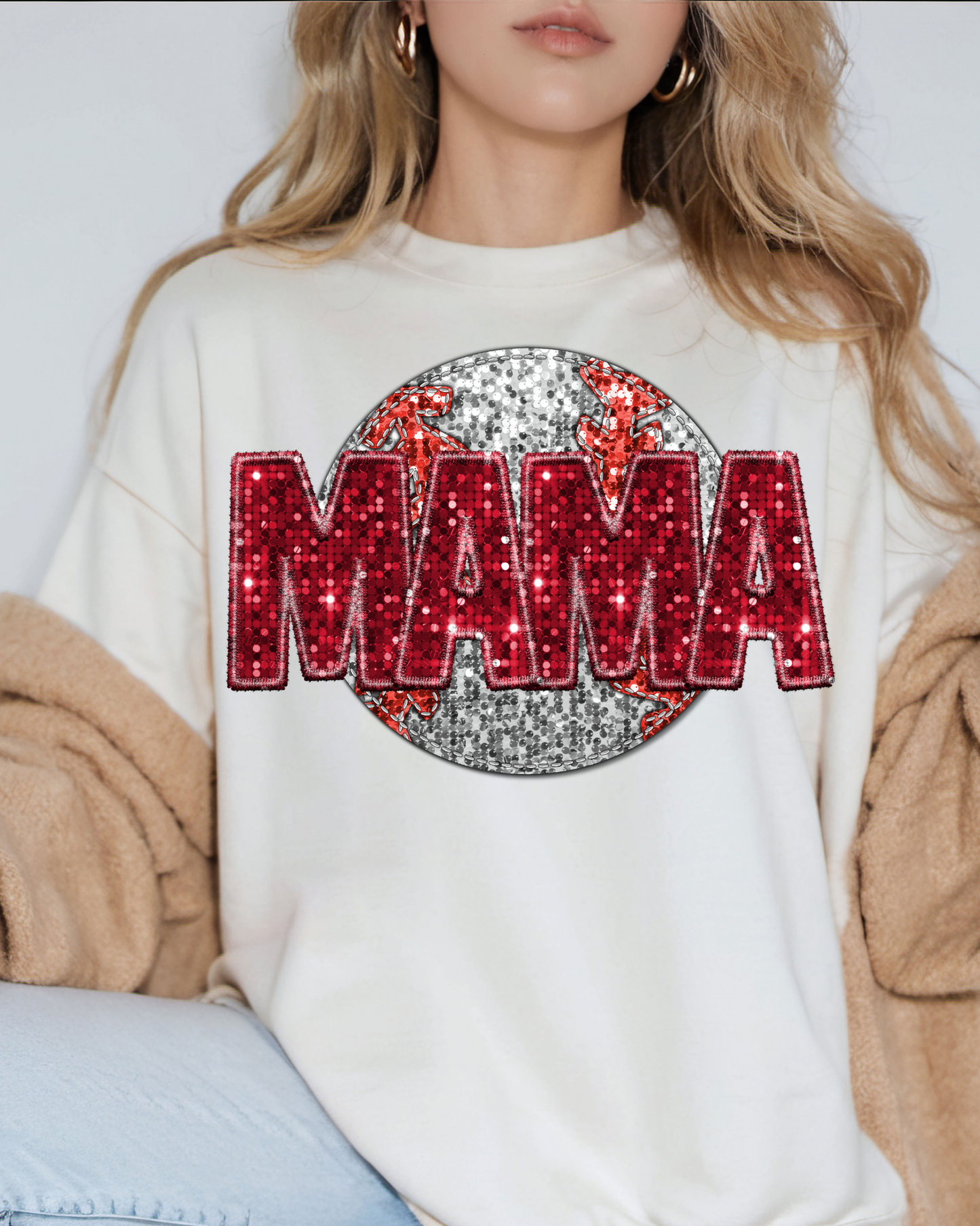 Mama Red Glitter Baseball