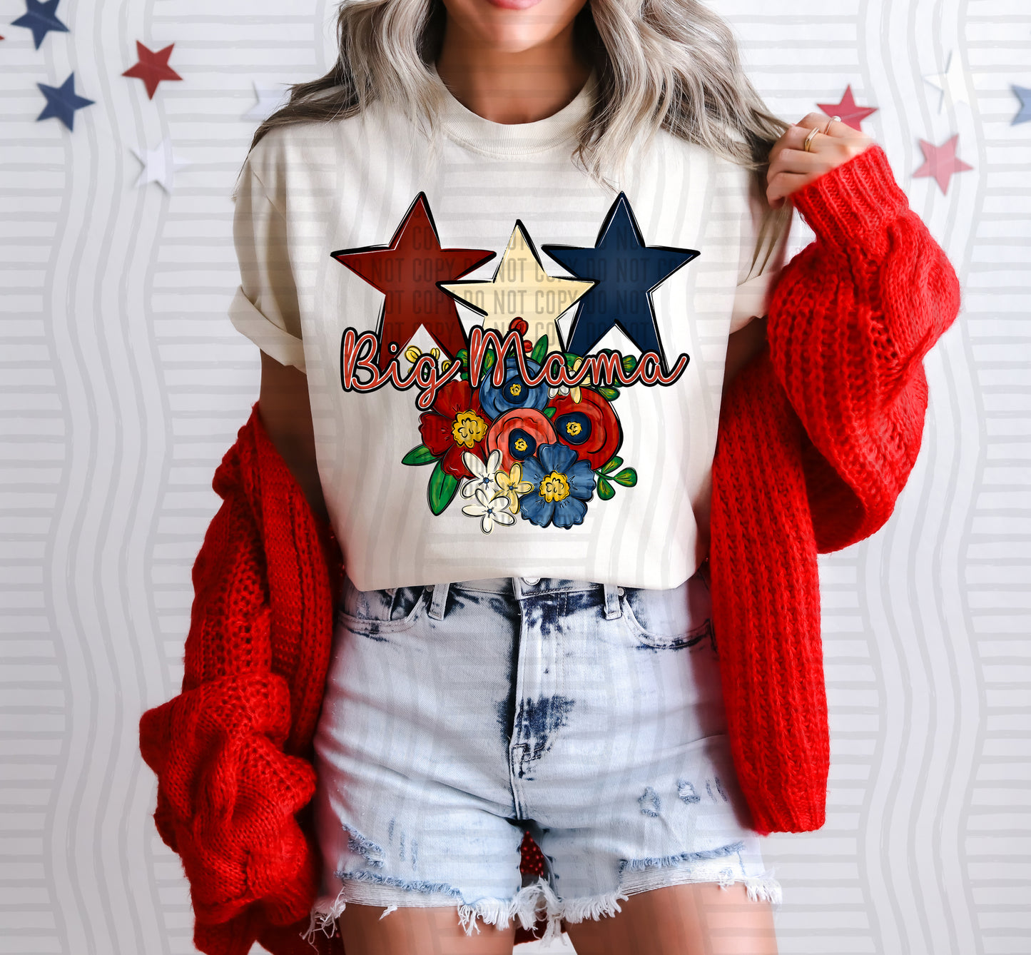 BIG MAMA RED WHITE & BLUE STARS FLOWERS