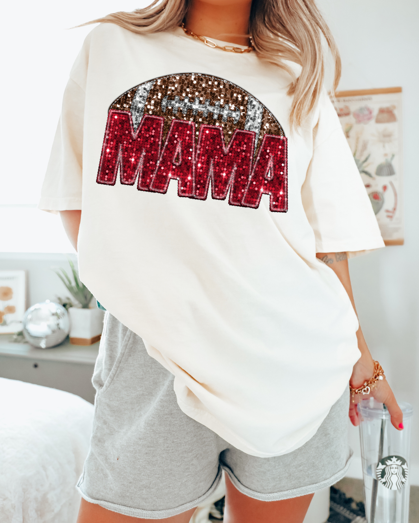 Mama Football Red Glitter