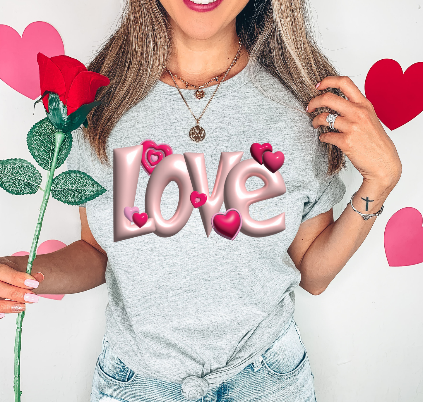 Love Pink Balloon Letters With Hearts