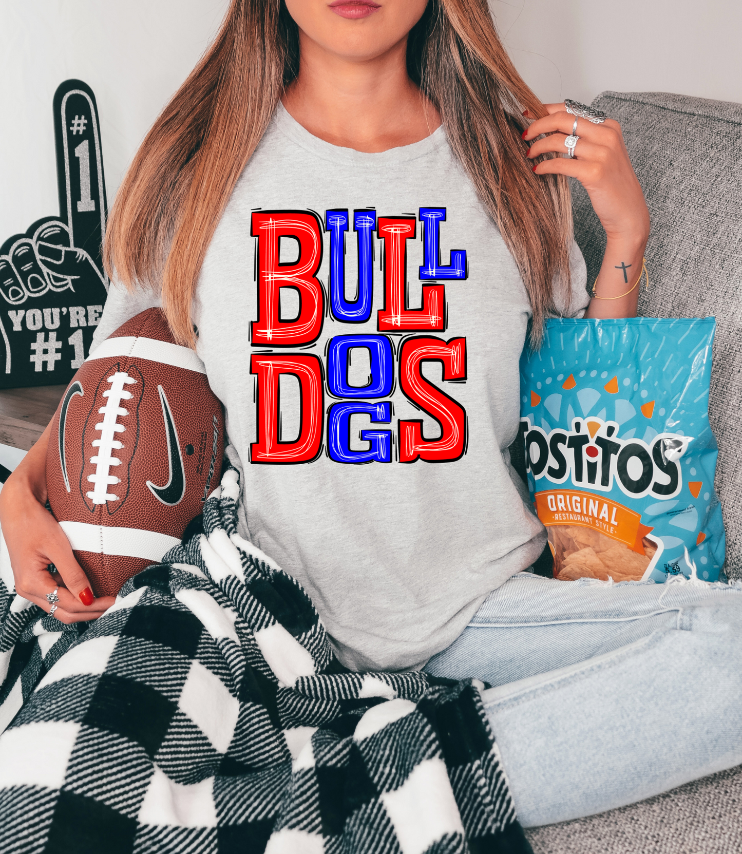 Bulldogs - red/blue letters