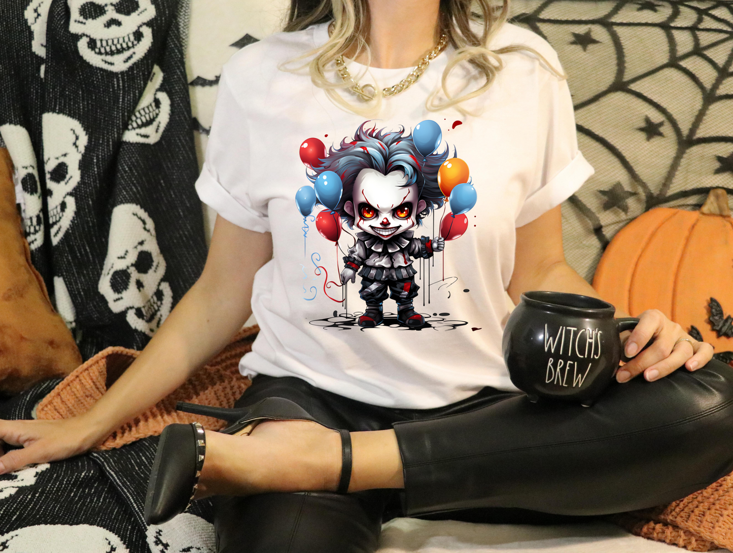 Clown with balloons and blood drip