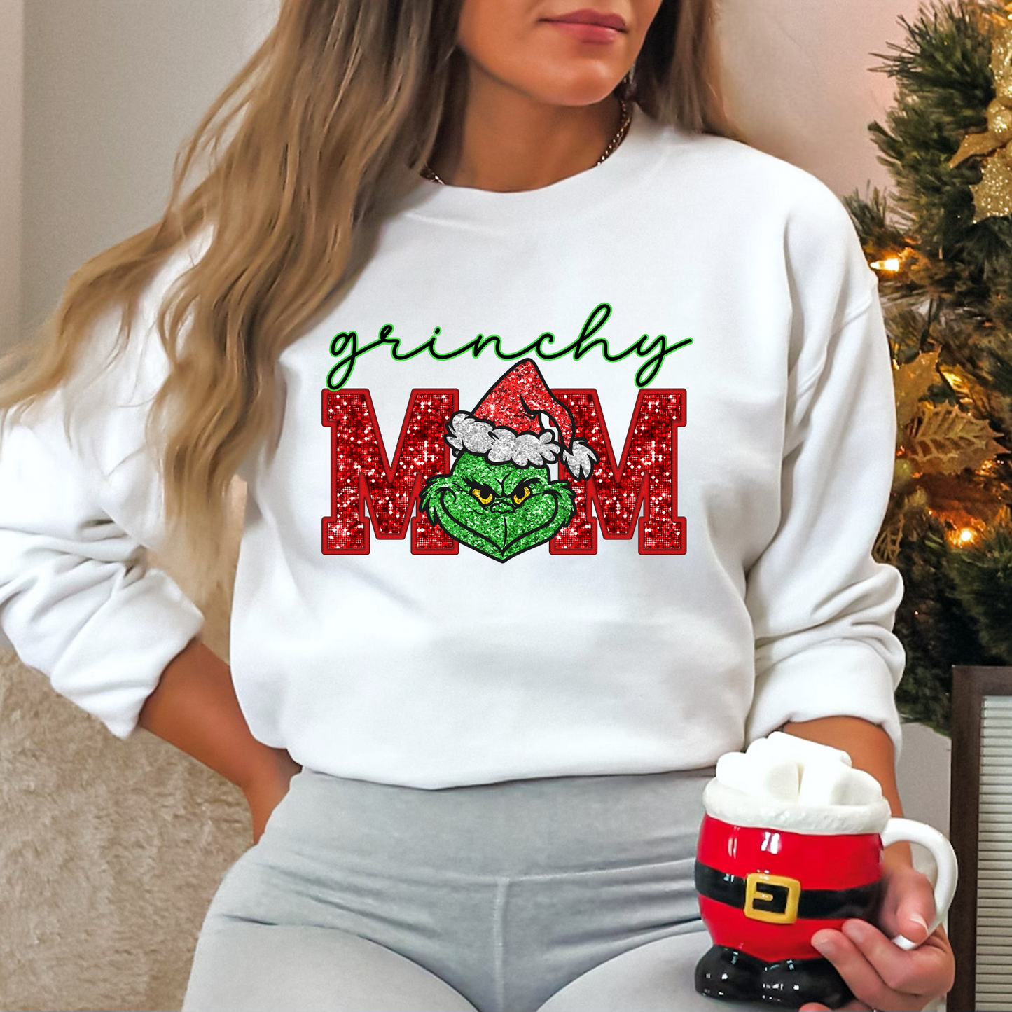 Grinchy Mom faux sequins red