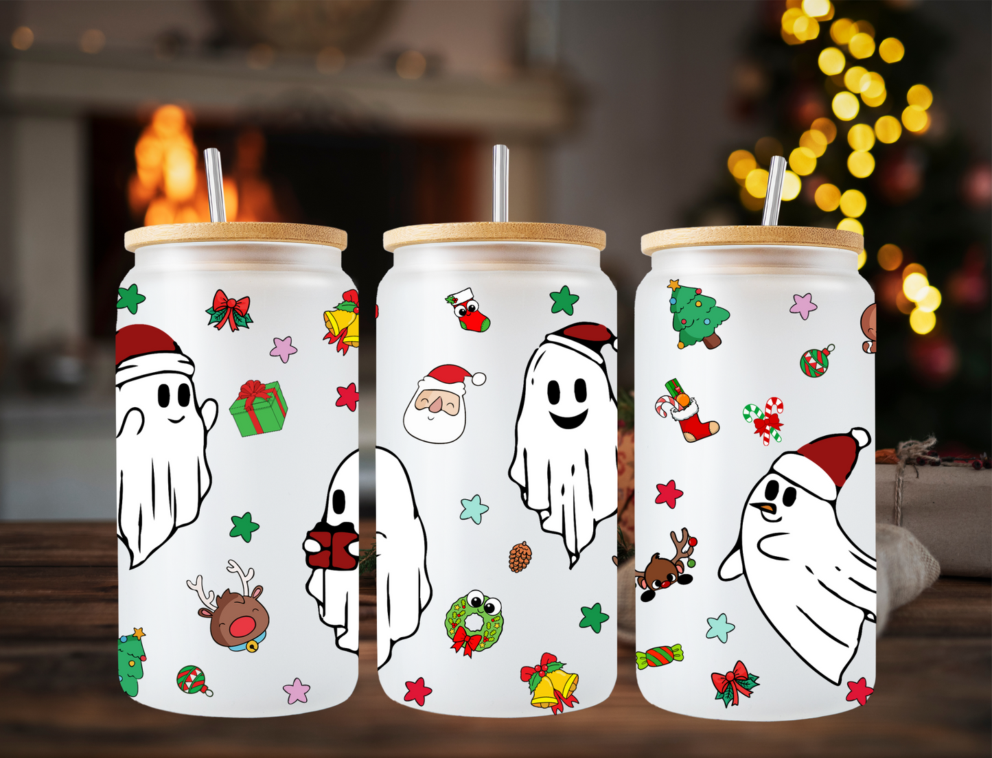 Merry Christmas Santa Hat Ghosties - UV Libby Wrap