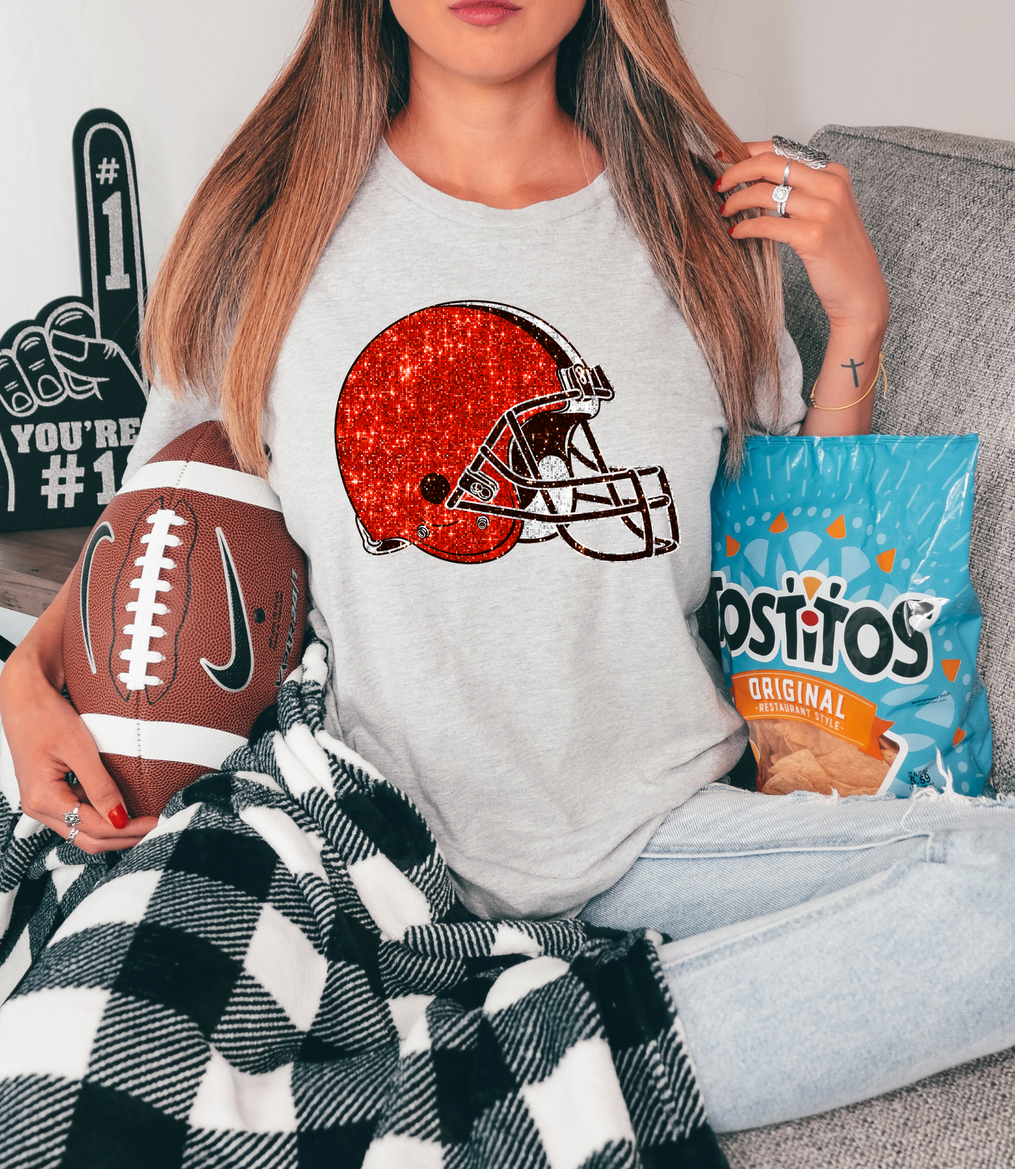 Cleveland browns helmet - faux sequin