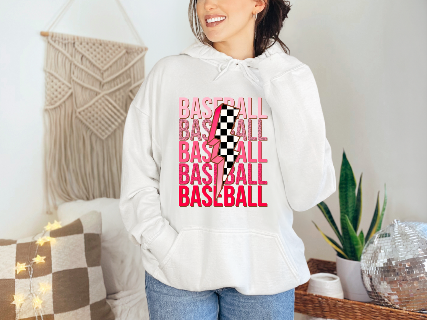 Baseball (pink checkered bolt)