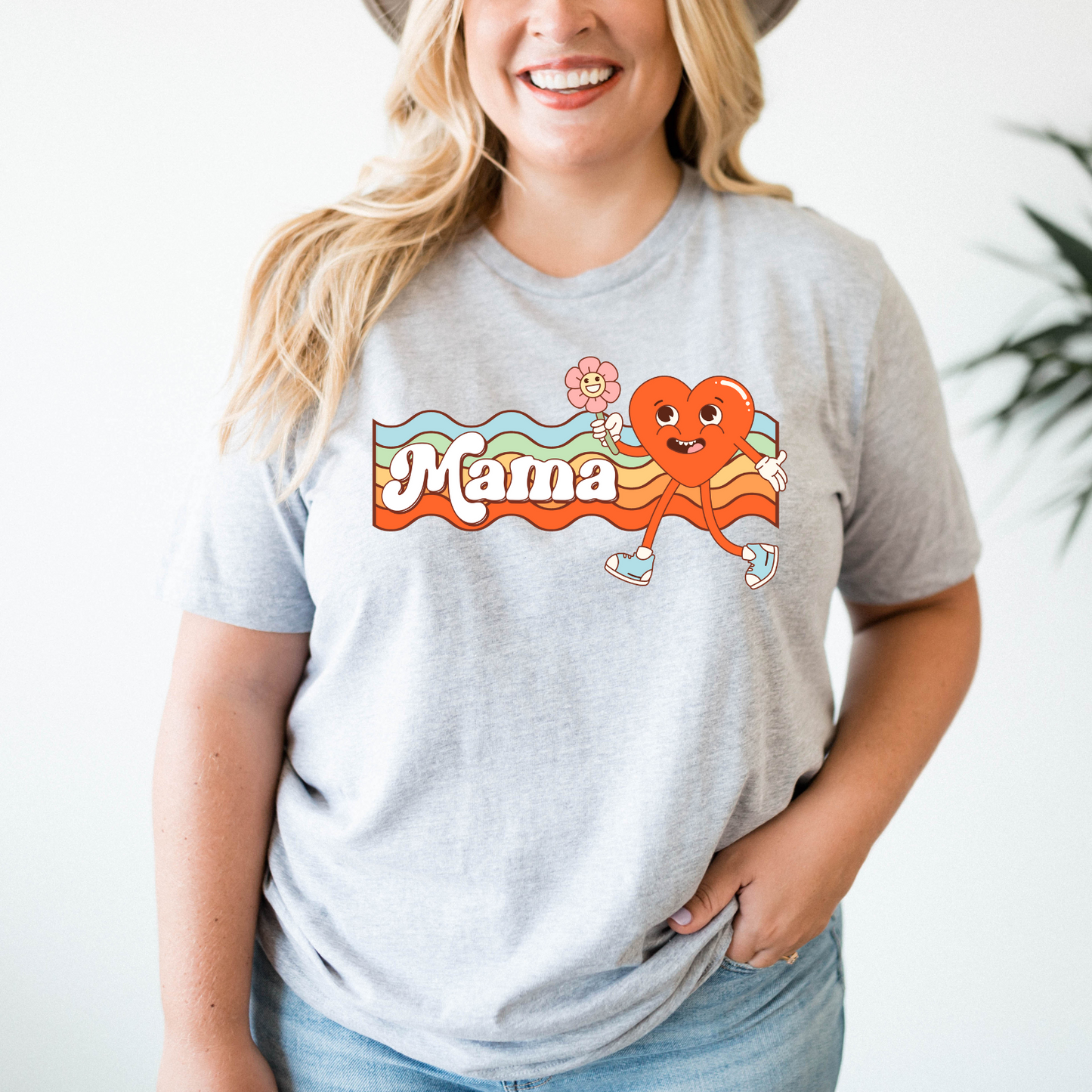 Mama Heart w/Flower WAVY BG - DTF Transfer