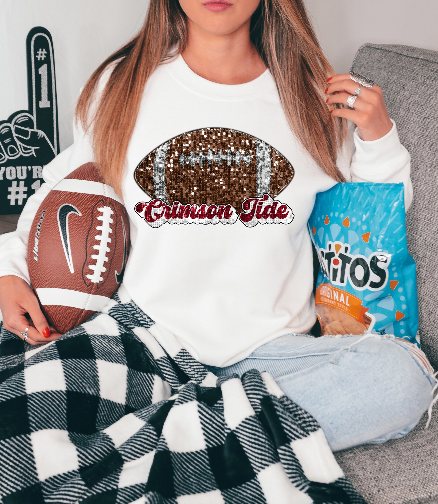 Crimson Tide, sequin - football red & white