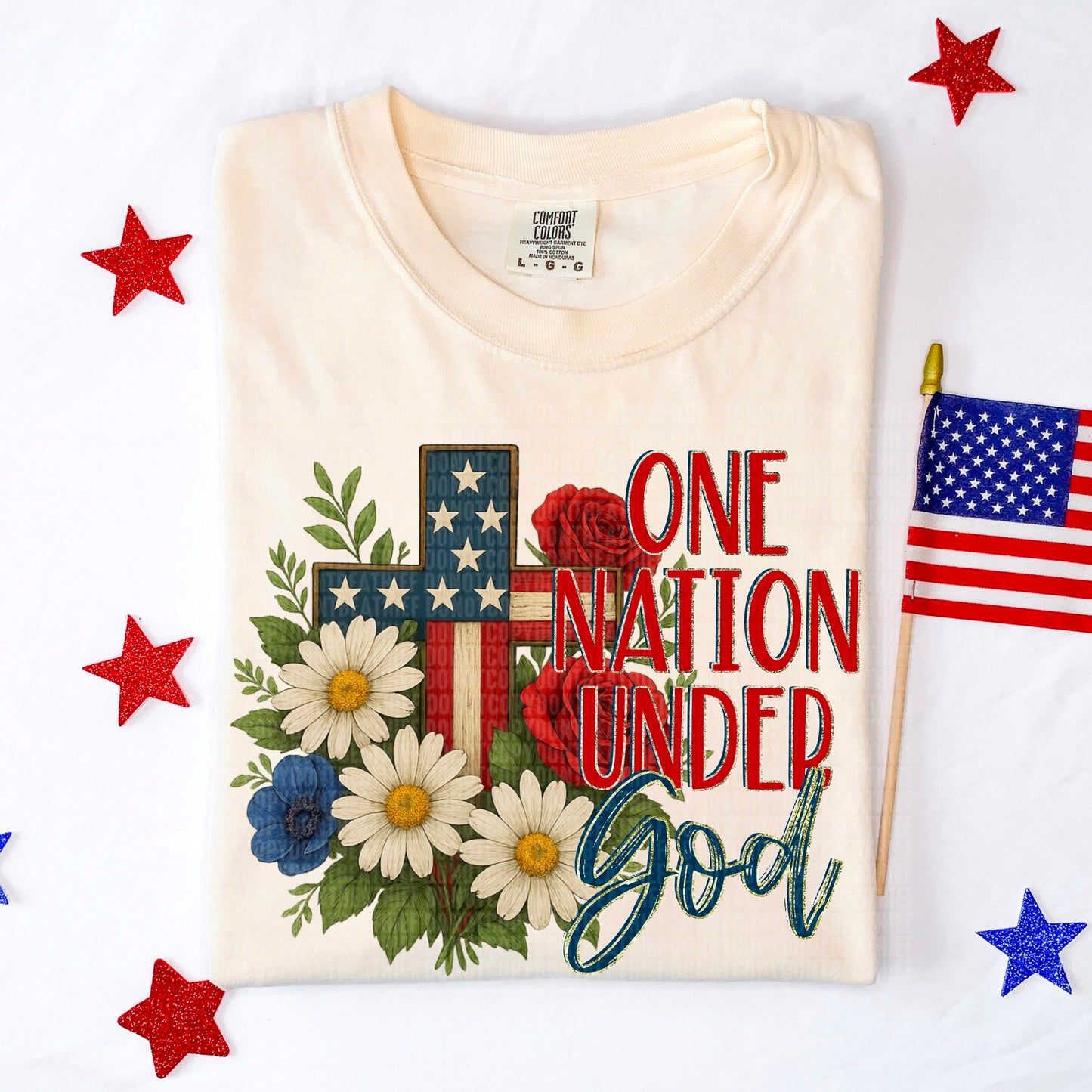 One Nation Under God Cross Floral