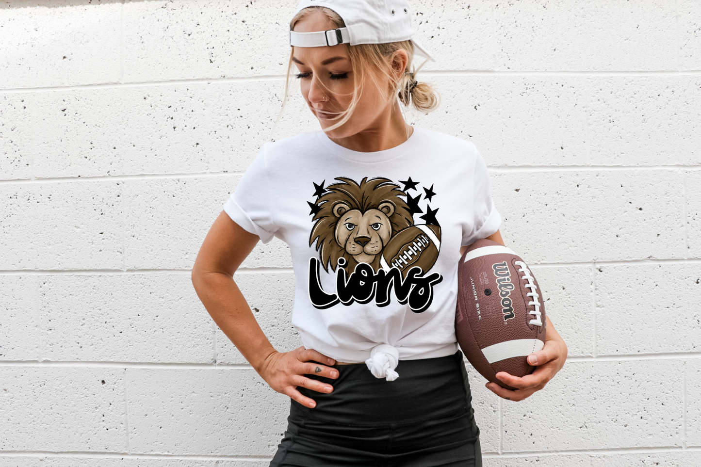 Lions with mascot- black letters