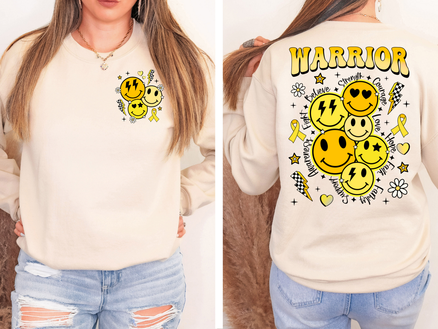 Yellow smiley and daisies-front