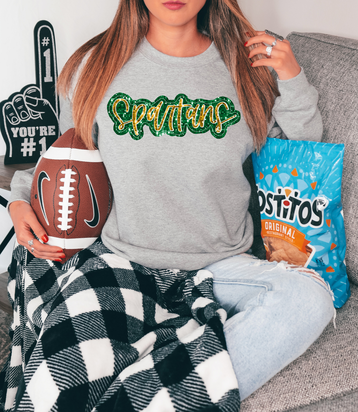 Spartans, green/gold - faux sequin
