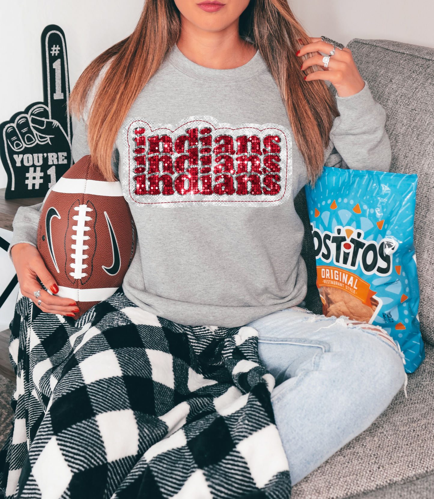 Indians, red/white - faux sequin