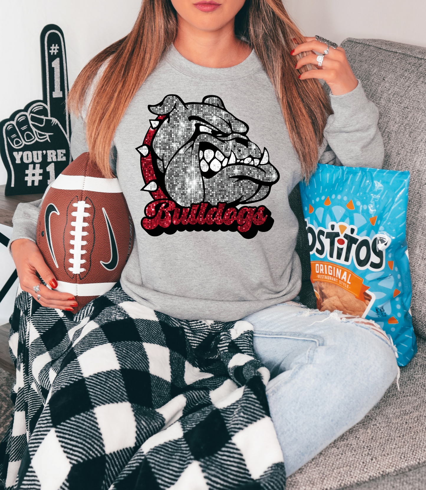 Bulldogs, sequin - mascot red & black