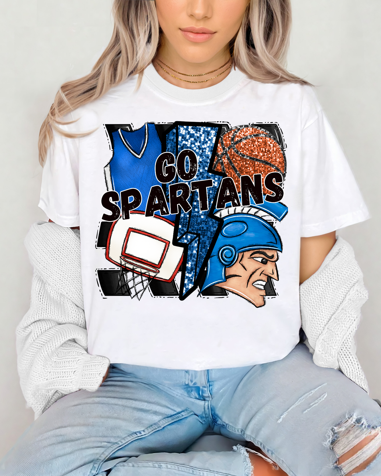 Go Spartans Basketball (blue/glitter)