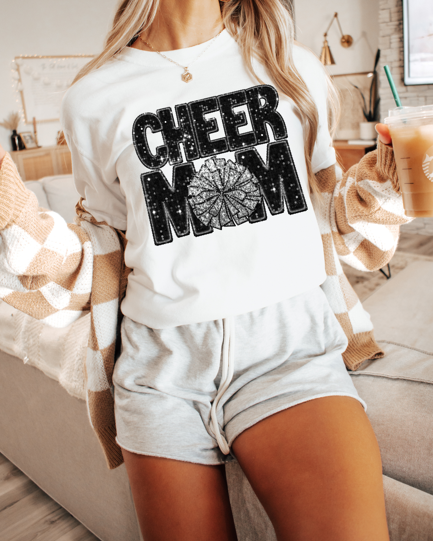 Cheer Mom Black Glitter Pom Pom
