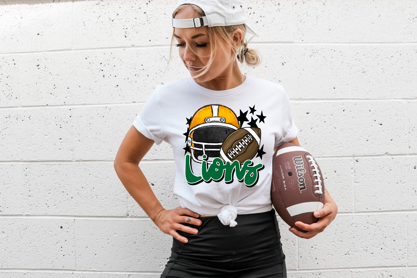 Lion with helmet- yellow helmet & green letters