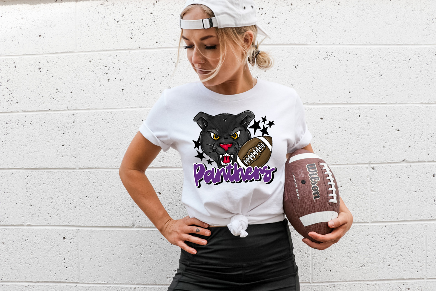 Panthers with mascot- purple letters