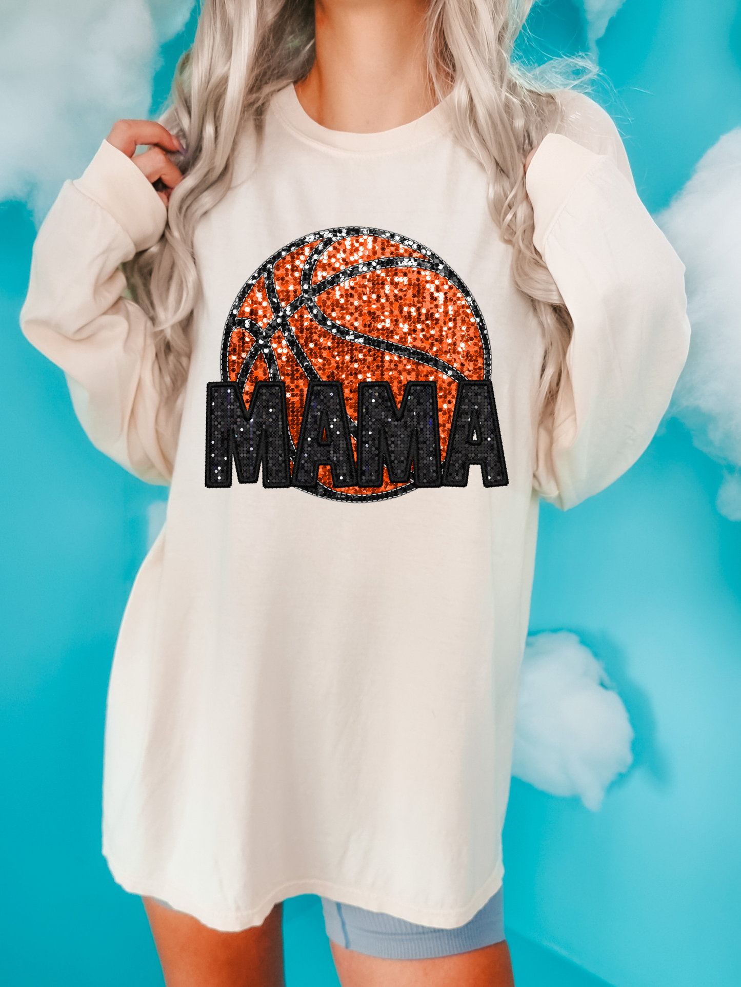 Mama with basketball - faux sequin and black
