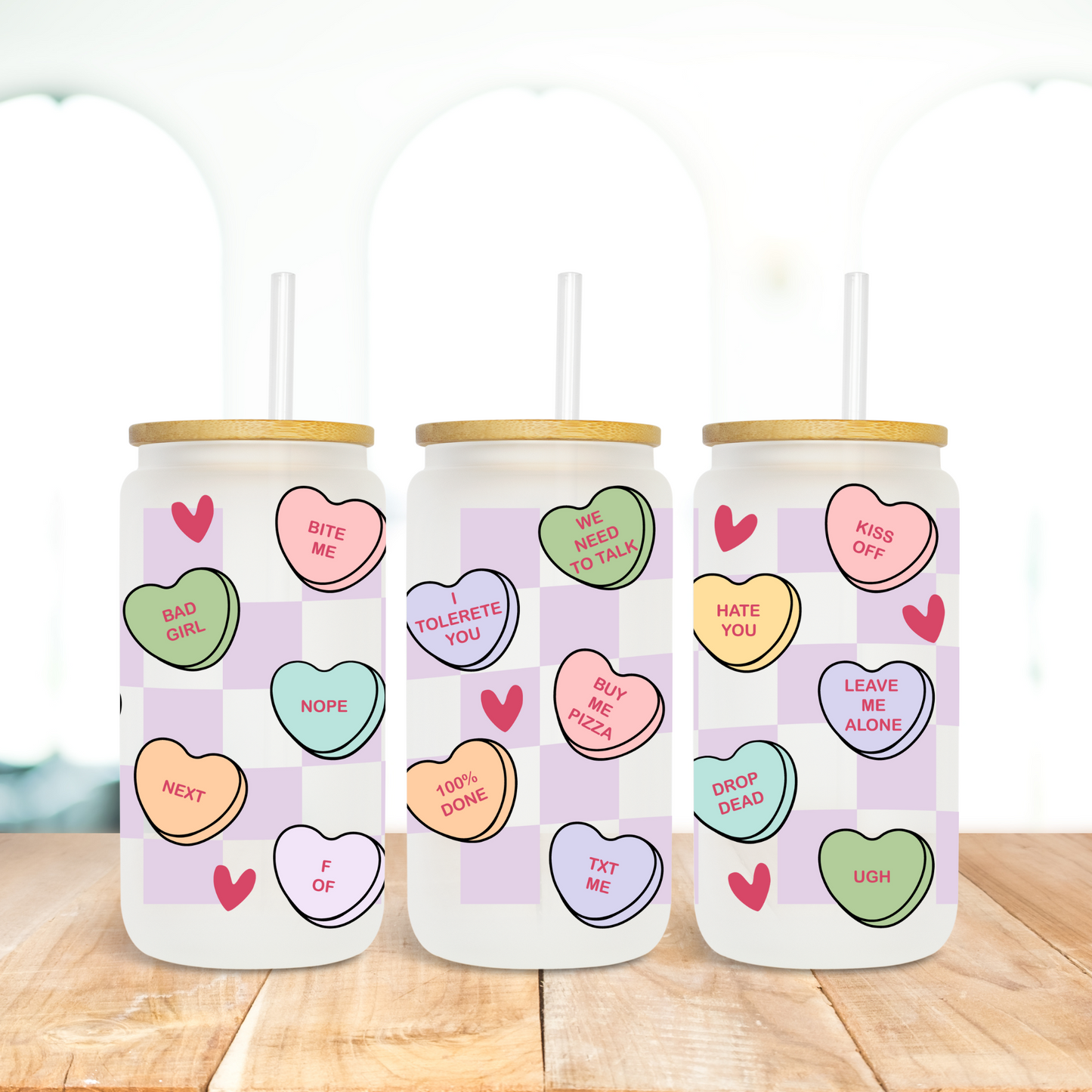 Conversation Hearts Purple Checker - UV Libby Wrap