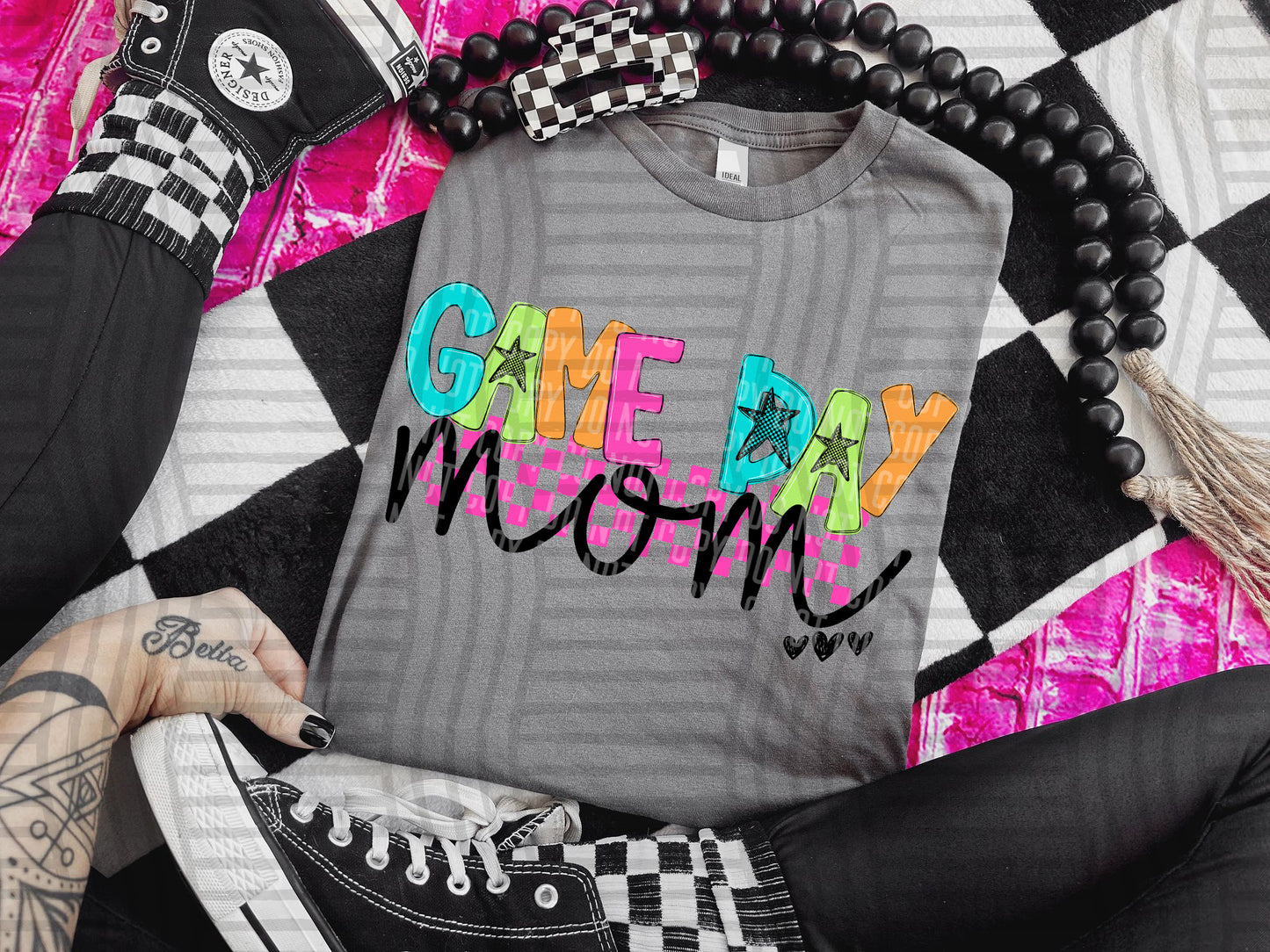 GAME DAY MOM COLORFUL STARS CHECKERS