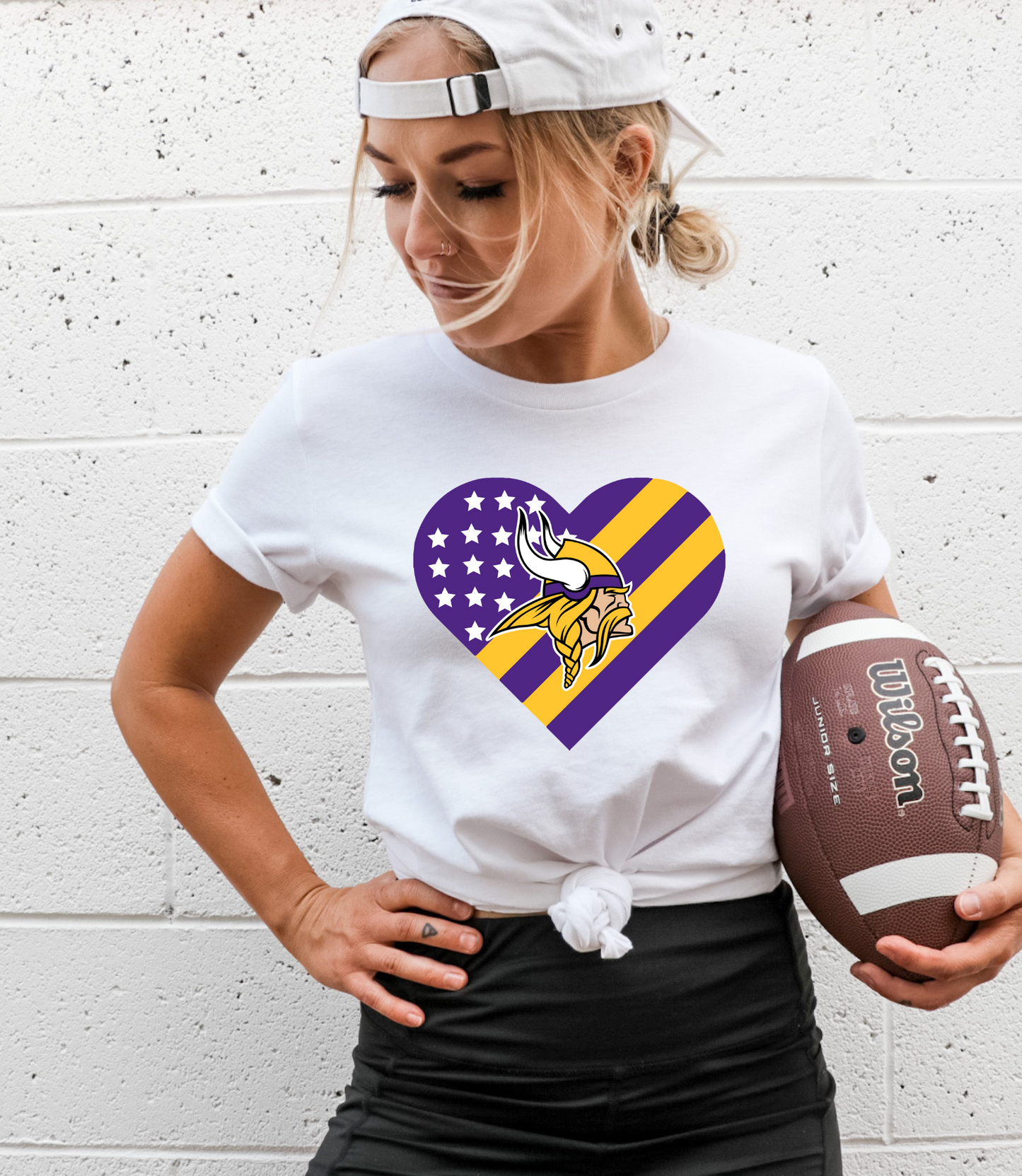 Vikings inside American flag heart - purple/yellow