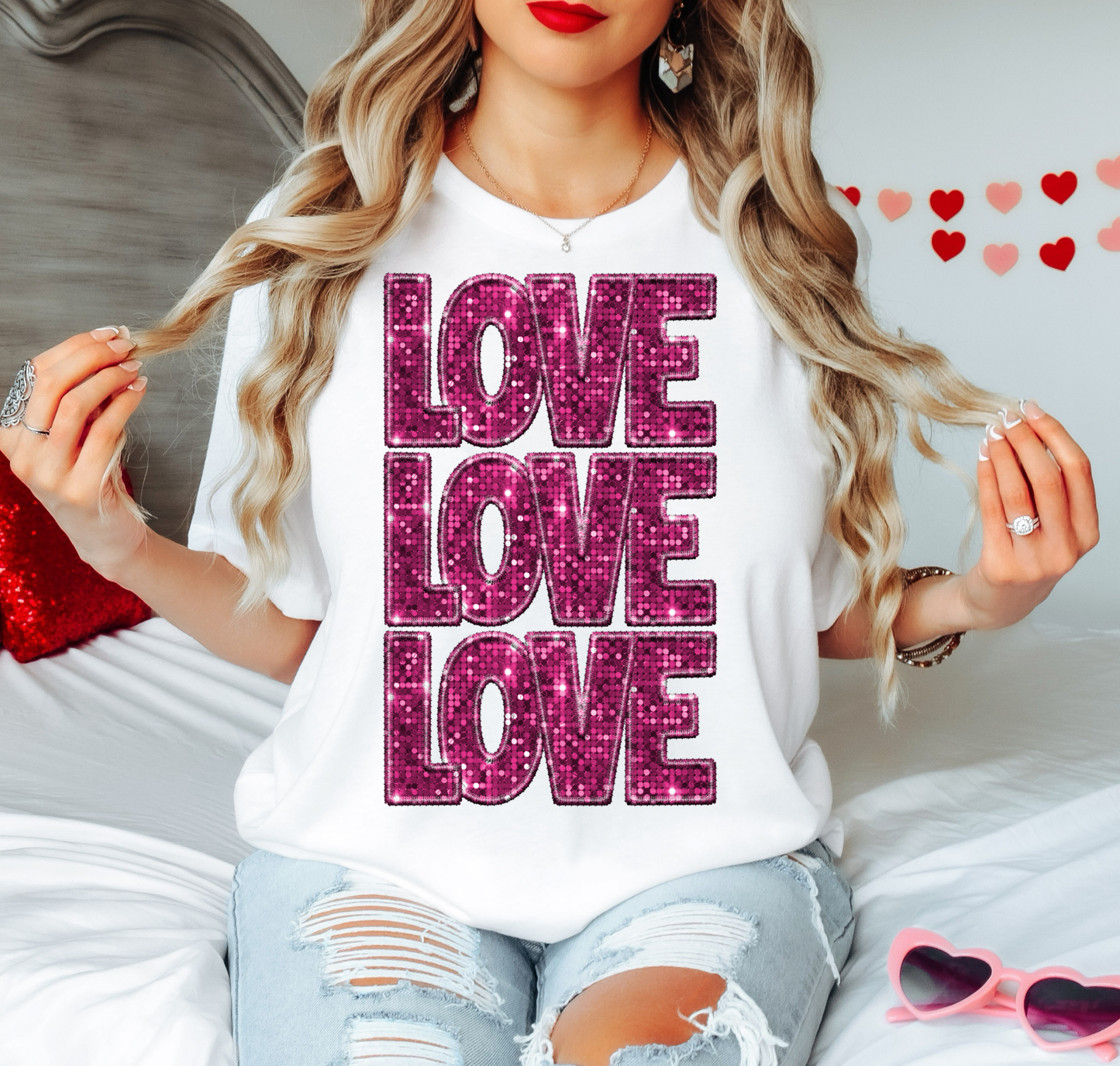 Love Love Love Pink Glitter Letters