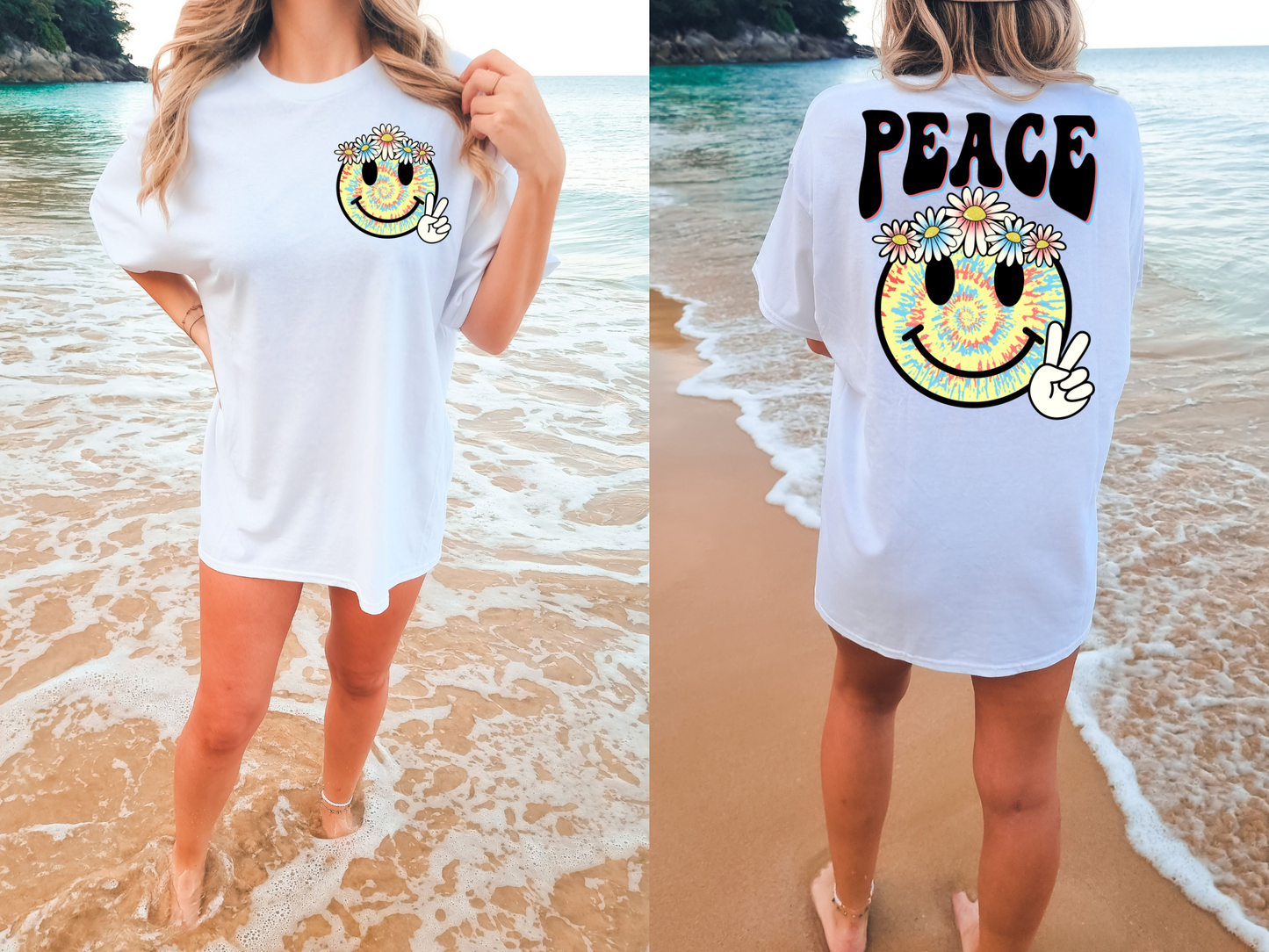 Peace tie dye smiley-back
