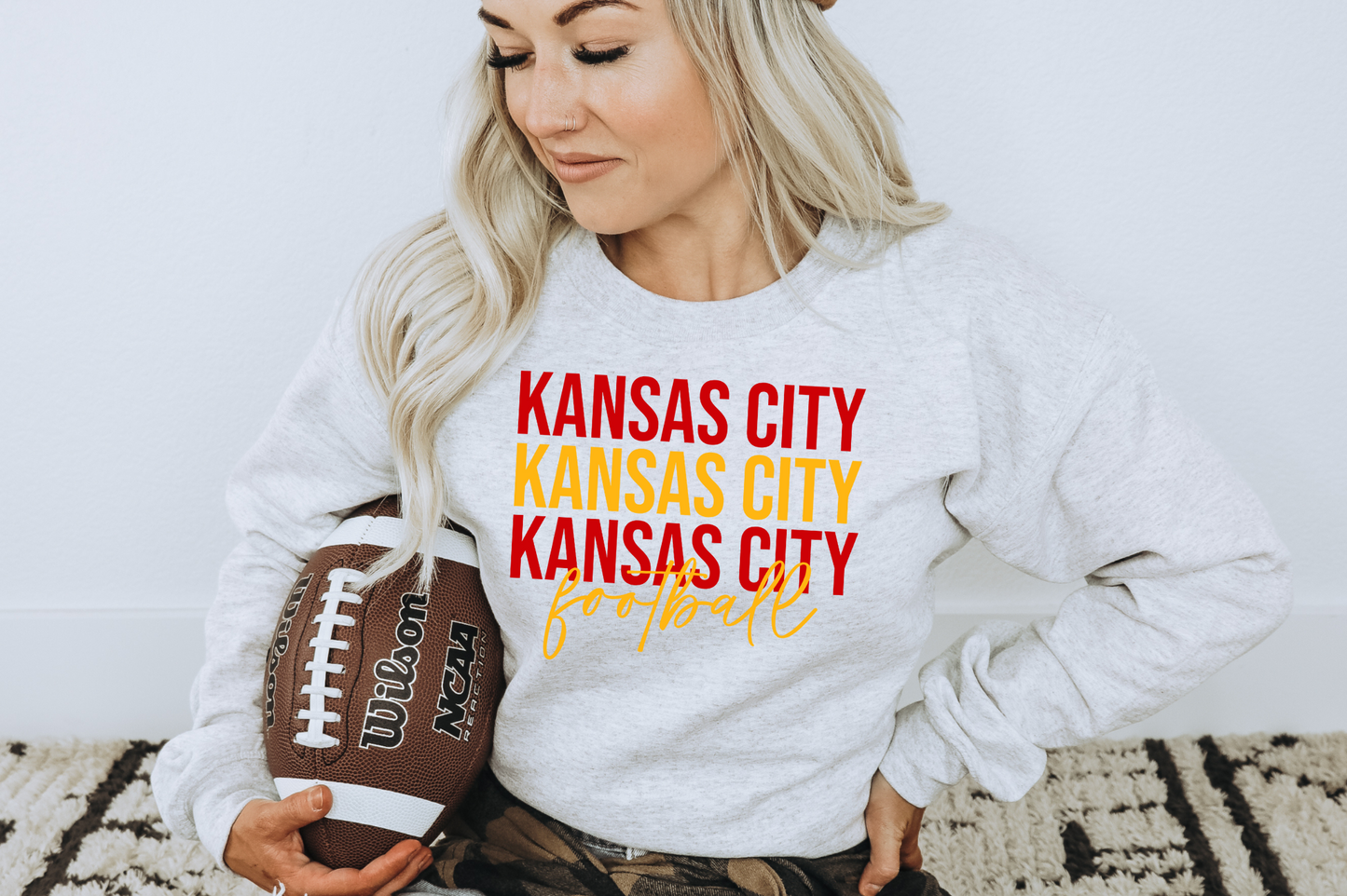 Kansas City Stacked Football RED/Yellow - DTF Transfer