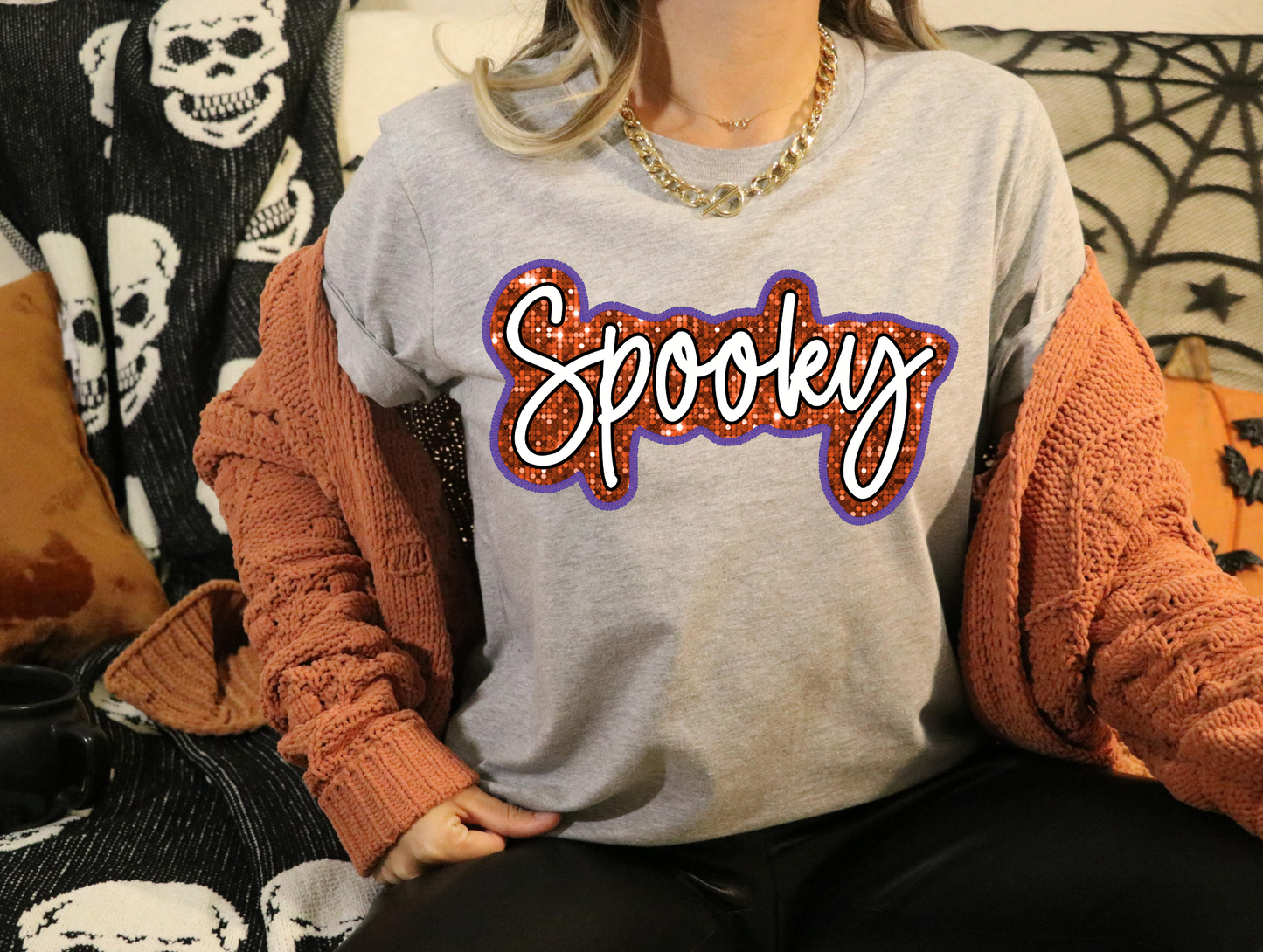 Spooky, orange/purple - faux sequin
