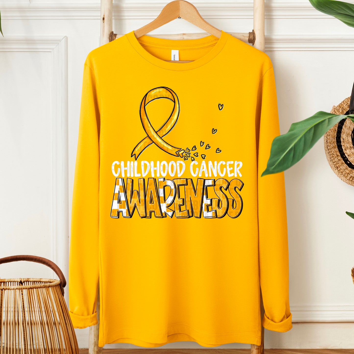 Childhood Cancer Awareness-white (checkered yellow)