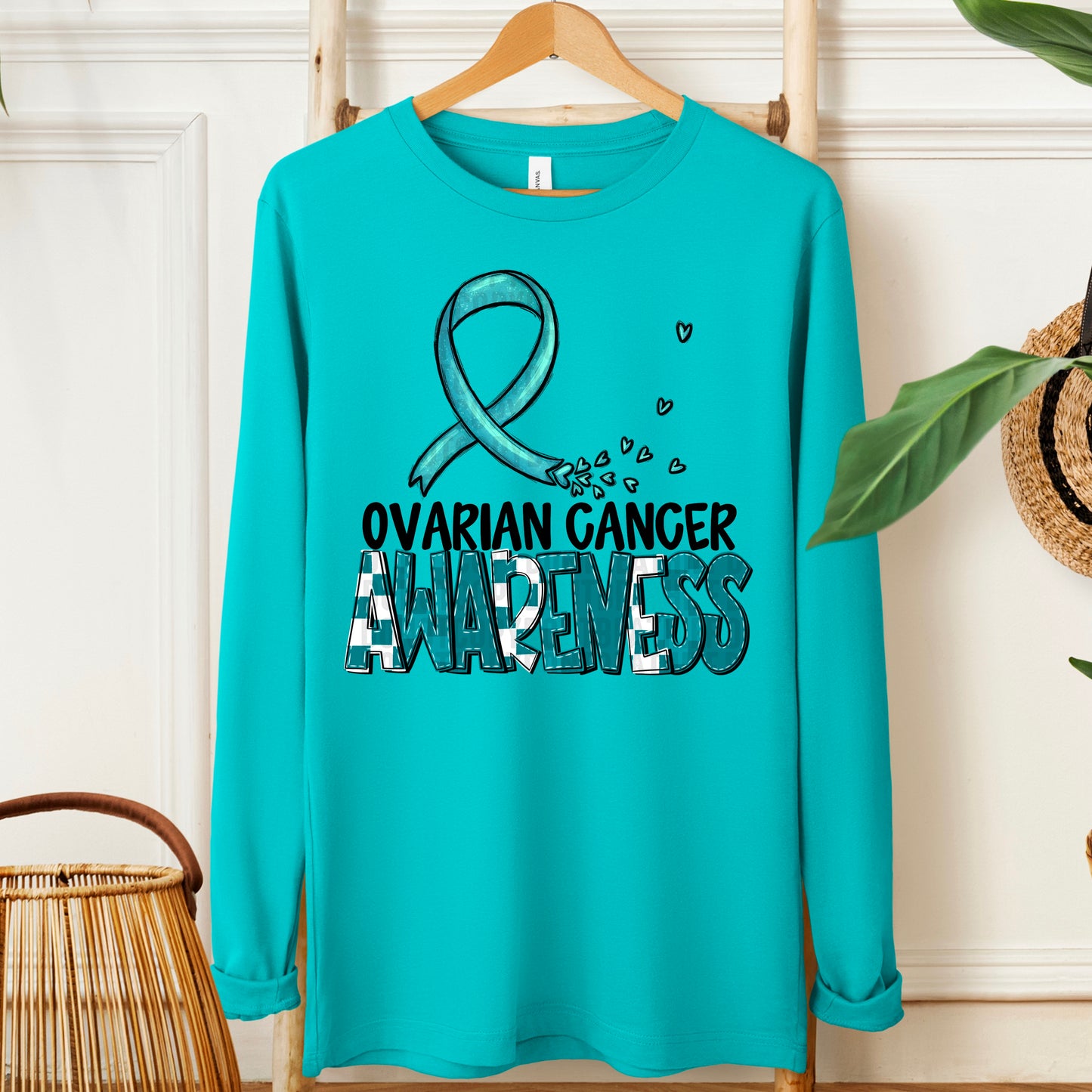 Ovarian Cancer Awareness-black (checkered teal)