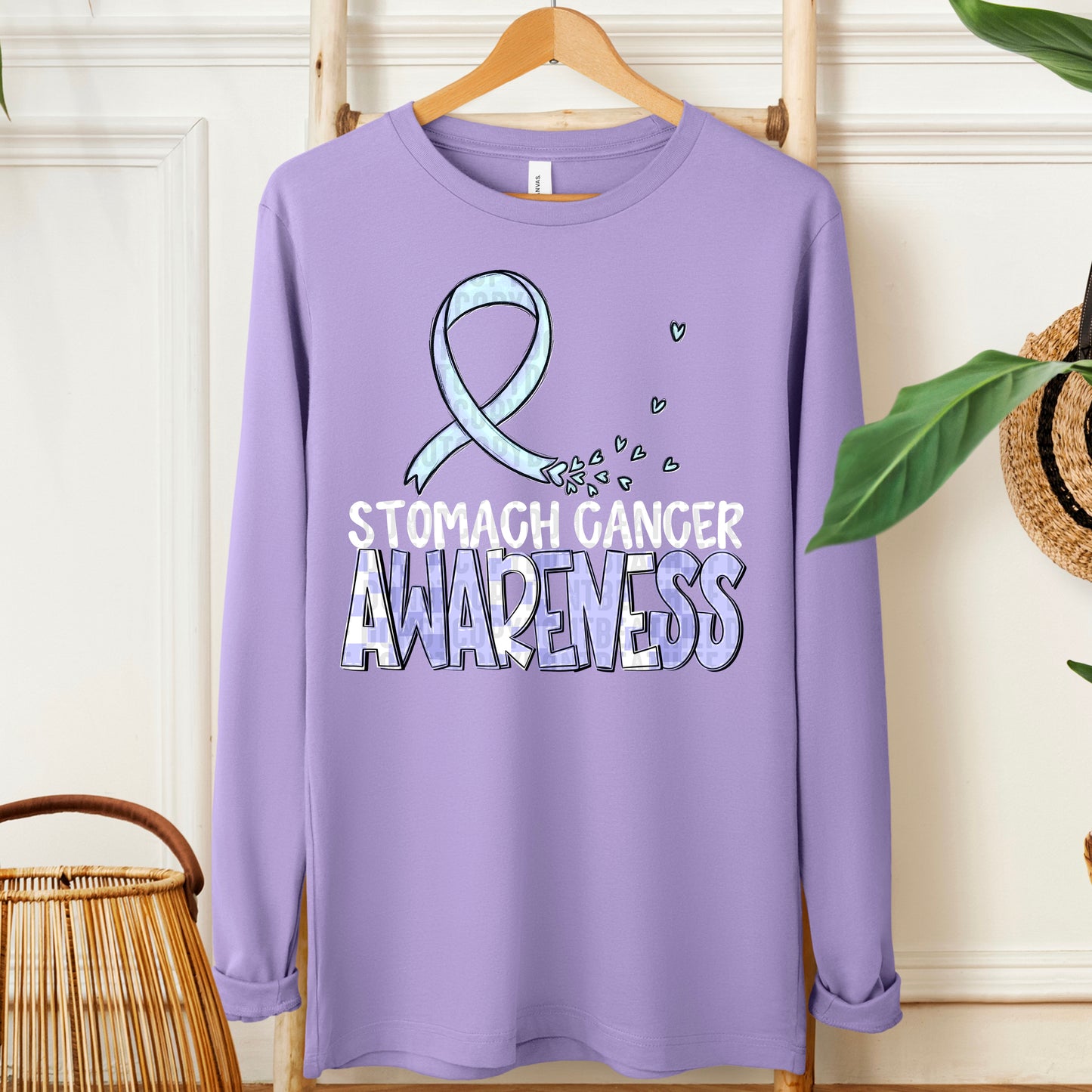 Stomach Cancer Awareness-white (checkered purple)