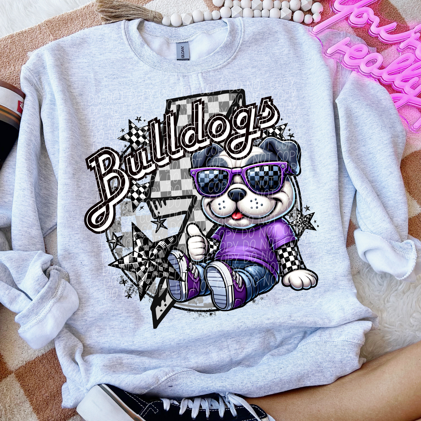 Bulldogs Checkered Lightning Bolt Purple
